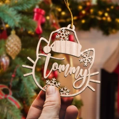 Personalized Cats Christmas Ornament - Customized Cat Name Cut-out Wooden Ornament, Gift Idea For Cat Lovers Pet Owners, Decoration Gift Wood Hanging Ornaments -Gift Series Store FMSJOTTTTT050824006 MK07