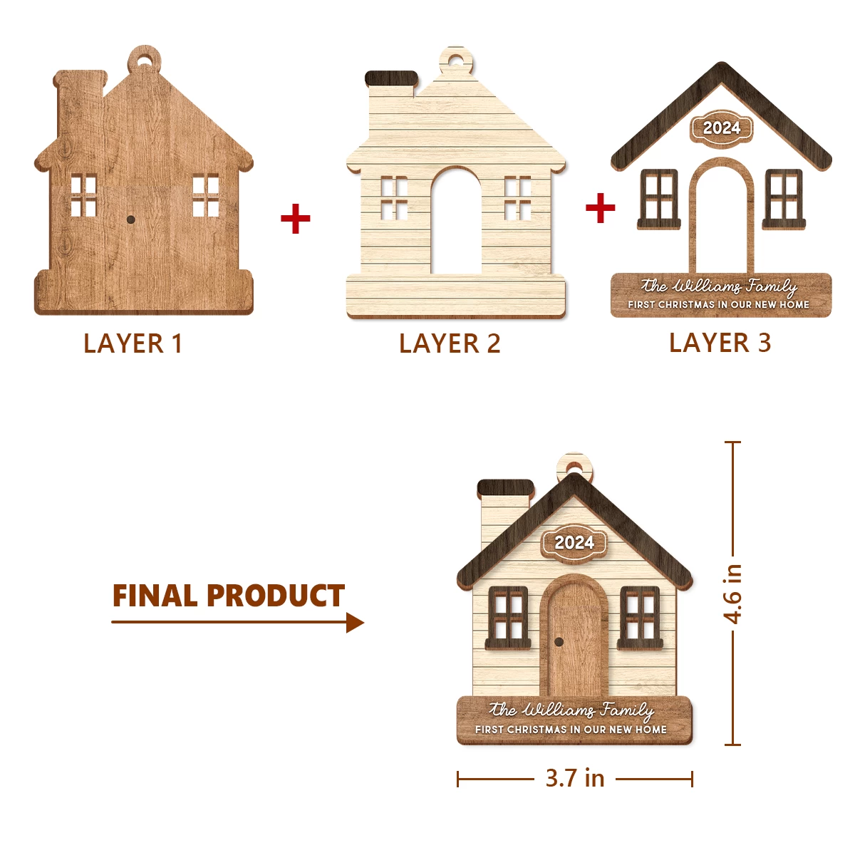 Personalized New Home Ornament - Customized 3 Layered Wooden Ornament, First Christmas In New Home Ornament, Housewarming Gifts For Couple Friend 4 Personalized New Home Ornament - Customized 3 Layered Wooden Ornament, First Christmas In New Home Ornament, Housewarming Gifts For Couple Friend - Image 2