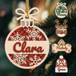 Personalized Name Christmas Ornament - 3 Layered Wooden Design, Christmas Tree Keepsake For Women, Boys, Girls, Family, Best Friends