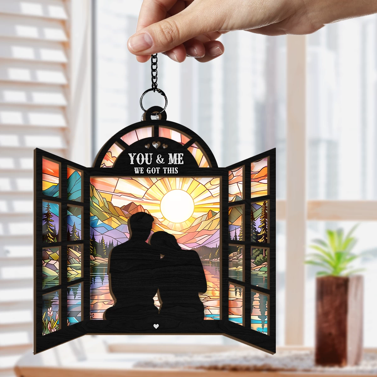 Personalized Couple Suncatcher Ornament You & Me We Got This, Gift For Wedding, Engagement Christmas Decoration, Window Hanging Sign 9 Personalized Couple Suncatcher Ornament You & Me We Got This, Gift For Wedding, Engagement Christmas Decoration, Window Hanging Sign - Image 7