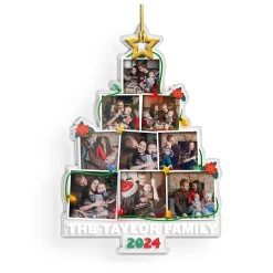 Personalized Family Name Photo Ornament - Customized Photo Christmas Tree Shaped Acrylic Ornaments, Custom Ornaments, Birthday Gift For Family Members