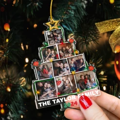 Personalized Family Name Photo Ornament - Customized Photo Christmas Tree Shaped Acrylic Ornaments, Custom Ornaments, Birthday Gift For Family Members -Gift Series Store FMSJSYLTTT140824001 MK05