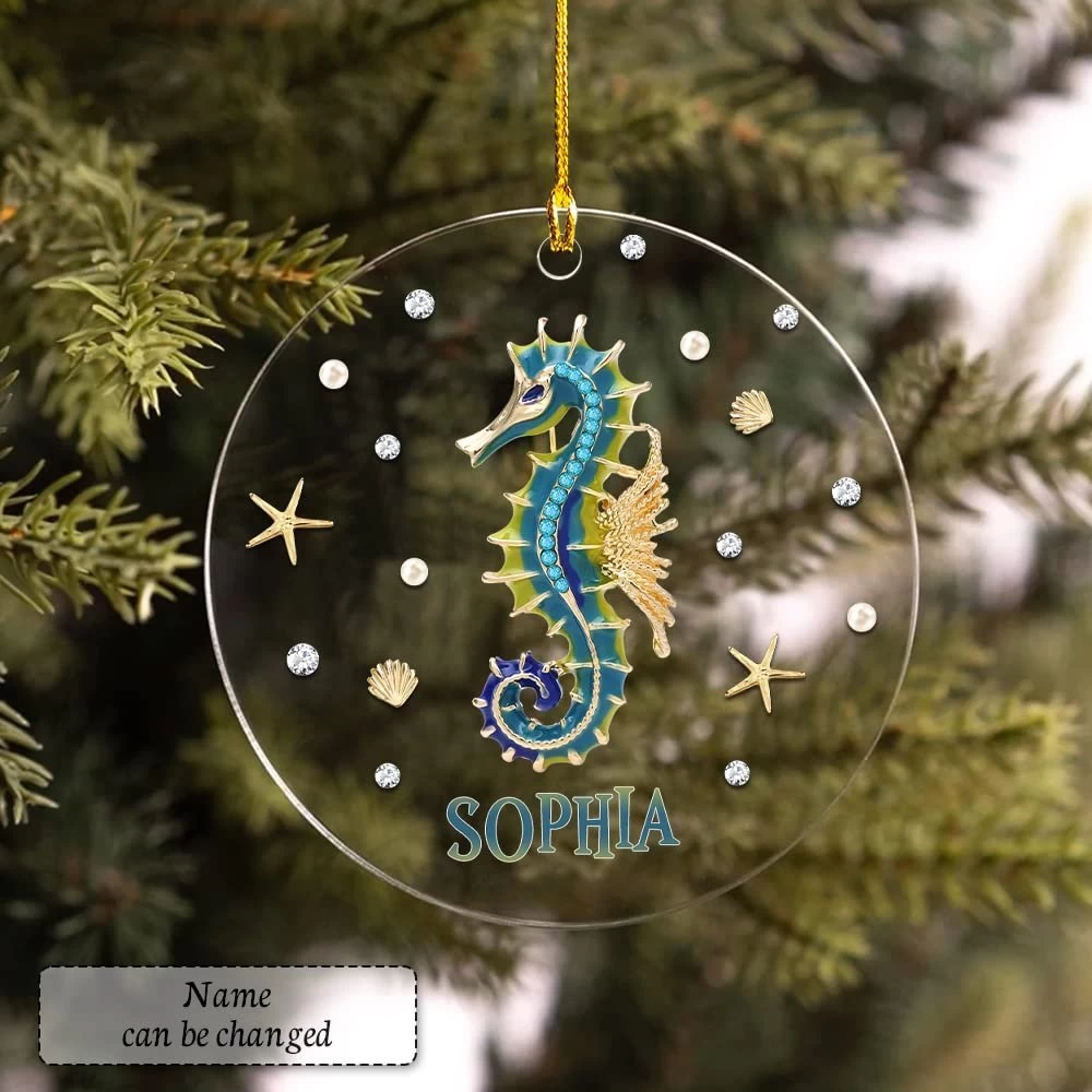Personalized Acrylic Seahorse Ornament Jewelry Style 4 Personalized Acrylic Seahorse Ornament Jewelry Style - Image 2