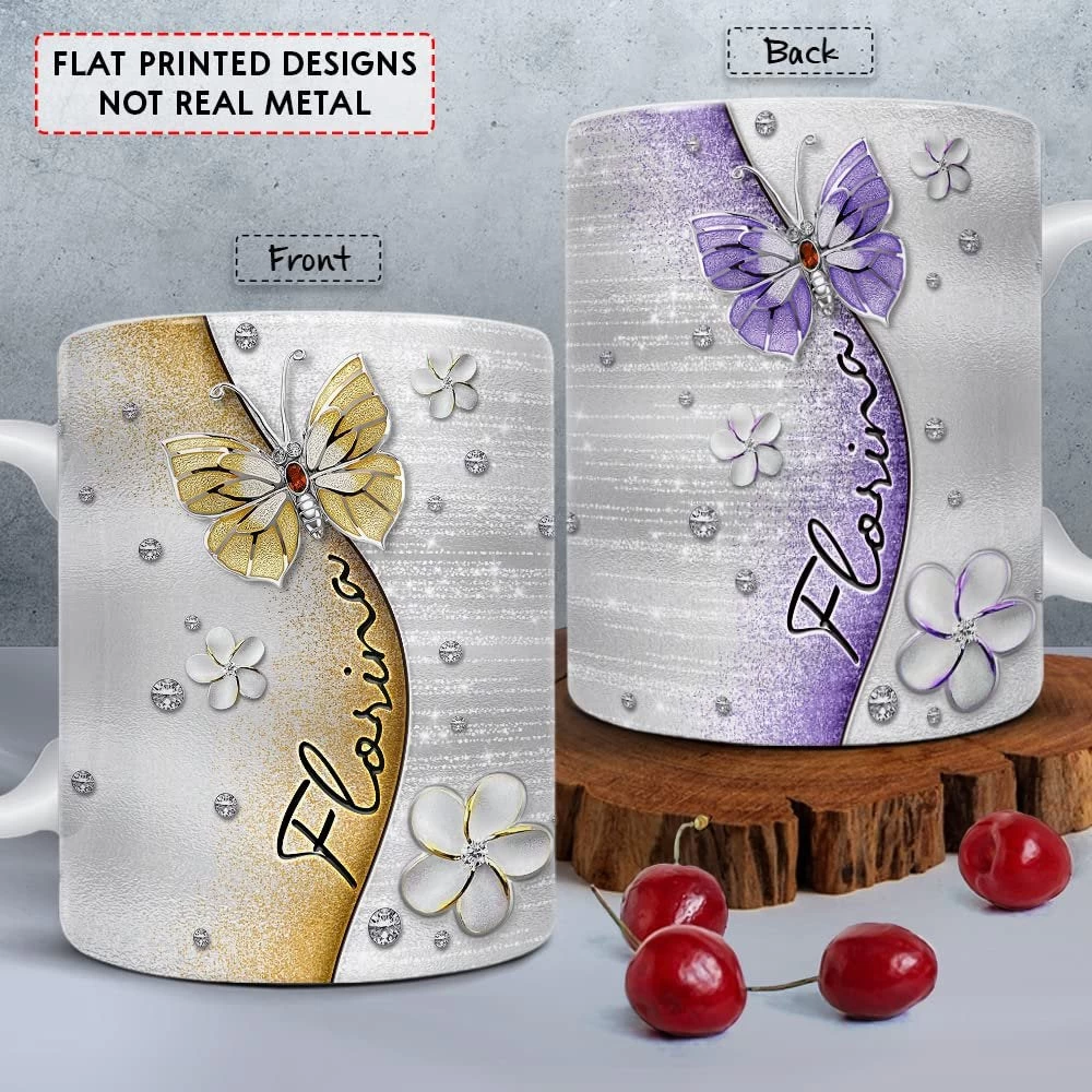 Personalized Butterfly Mug Gem Drawing Style 4 Personalized Butterfly Mug Gem Drawing Style - Image 2