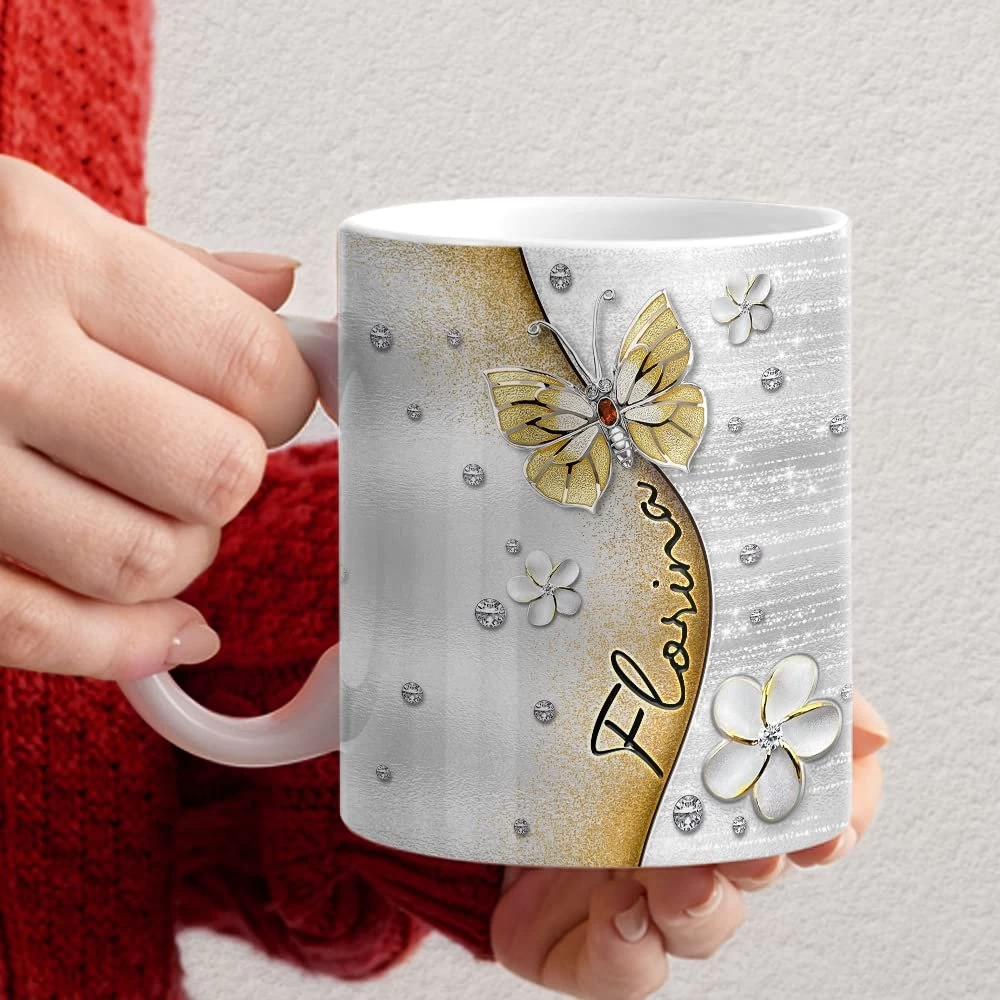 Personalized Butterfly Mug Gem Drawing Style 5 Personalized Butterfly Mug Gem Drawing Style - Image 3
