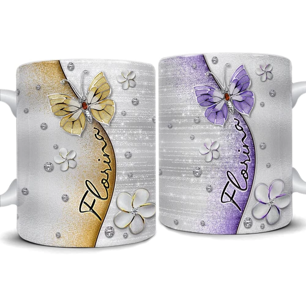 Personalized Butterfly Mug Gem Drawing Style 3 Personalized Butterfly Mug Gem Drawing Style