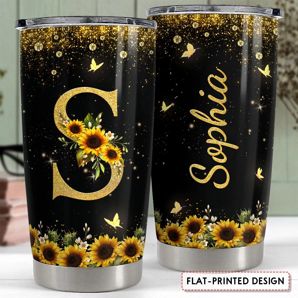Personalized Initial Tumbler With Monogrammed Letter Sunflower 4 Personalized Initial Tumbler With Monogrammed Letter Sunflower - Image 2