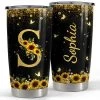 Personalized Initial Tumbler With Monogrammed Letter Sunflower -Gift Series Store Personalized Initial Tumbler With Monogrammed Letter Sunflower
