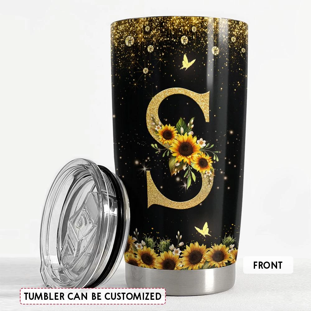 Personalized Initial Tumbler With Monogrammed Letter Sunflower 5 Personalized Initial Tumbler With Monogrammed Letter Sunflower - Image 3