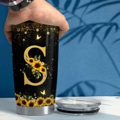 Personalized Initial Tumbler With Monogrammed Letter Sunflower 13 Personalized Initial Tumbler With Monogrammed Letter Sunflower -Gift Series Store Personalized Initial Tumbler With Monogrammed Letter Sunflower 4