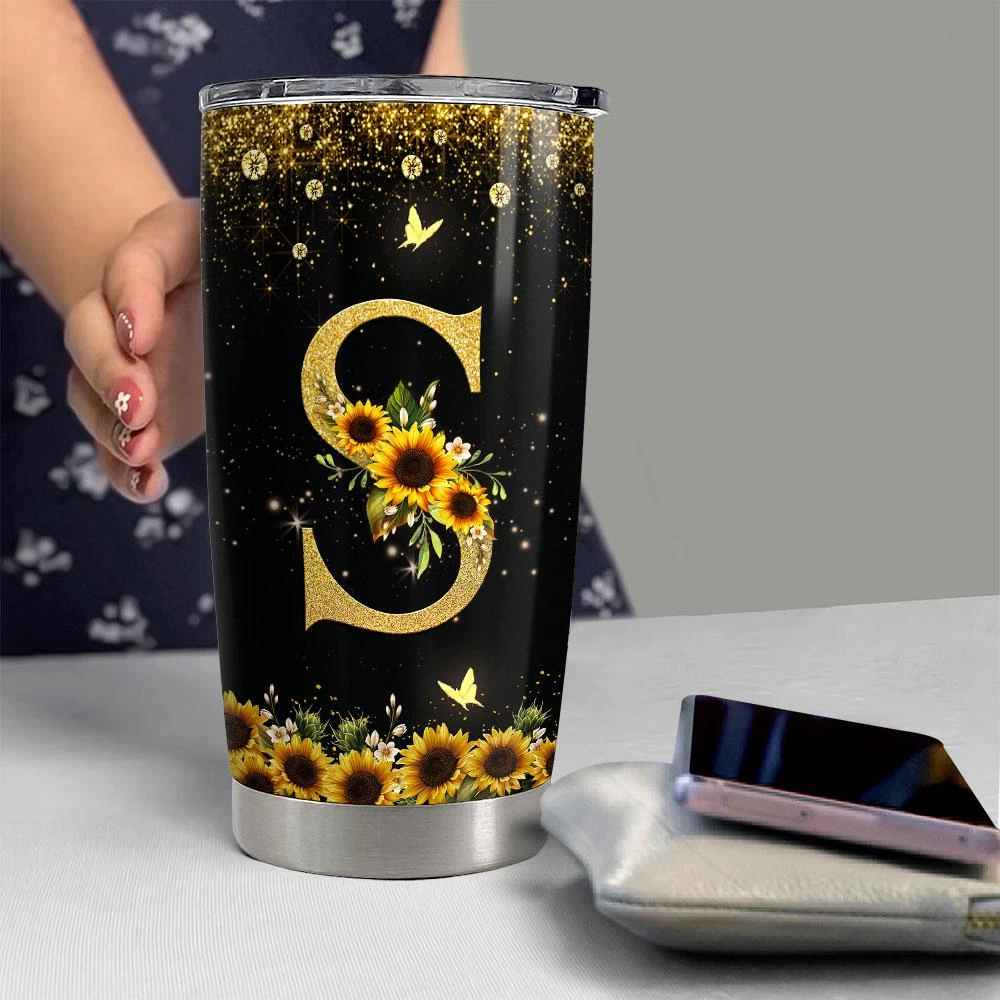 Personalized Initial Tumbler With Monogrammed Letter Sunflower 8 Personalized Initial Tumbler With Monogrammed Letter Sunflower - Image 6