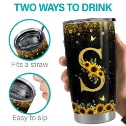 Personalized Initial Tumbler With Monogrammed Letter Sunflower 15 Personalized Initial Tumbler With Monogrammed Letter Sunflower -Gift Series Store Personalized Initial Tumbler With Monogrammed Letter Sunflower 6