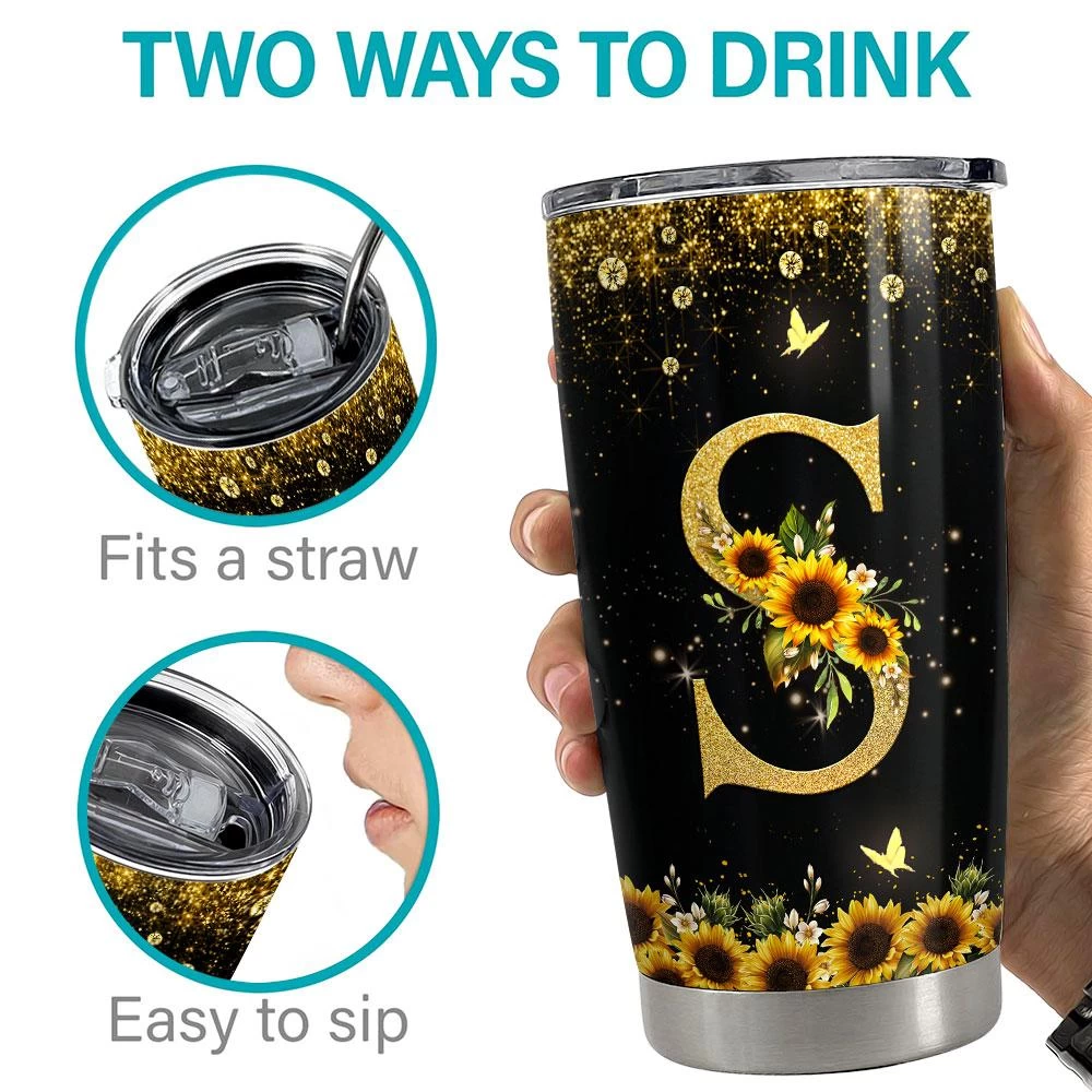 Personalized Initial Tumbler With Monogrammed Letter Sunflower 9 Personalized Initial Tumbler With Monogrammed Letter Sunflower - Image 7