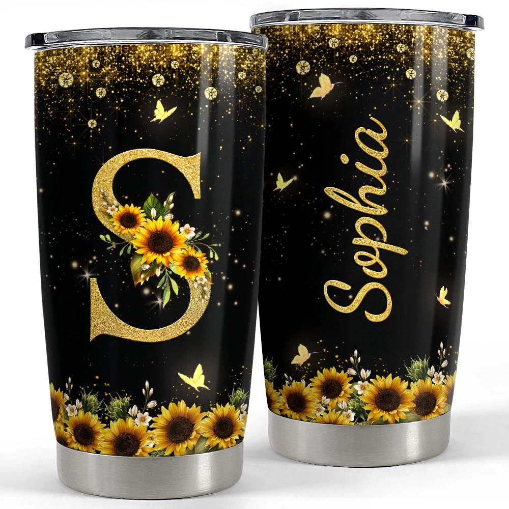 Personalized Initial Tumbler With Monogrammed Letter Sunflower 3 Personalized Initial Tumbler With Monogrammed Letter Sunflower