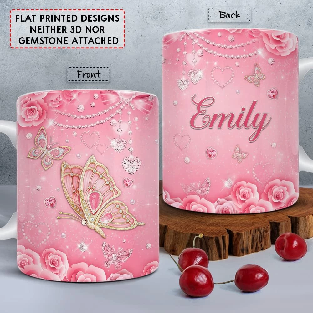 Personalized Pink Butterfly Rose Art Mug 4 Personalized Pink Butterfly Rose Art Mug - Image 2