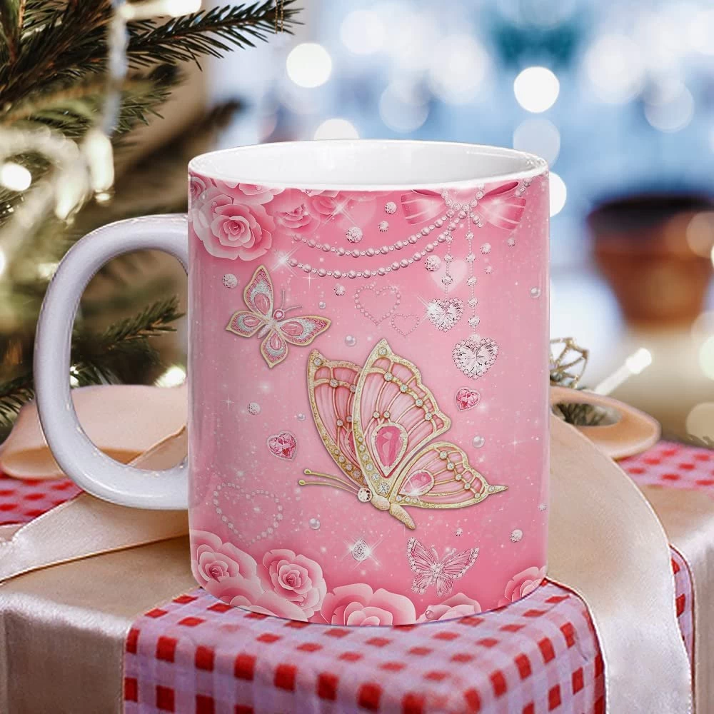 Personalized Pink Butterfly Rose Art Mug 5 Personalized Pink Butterfly Rose Art Mug - Image 3