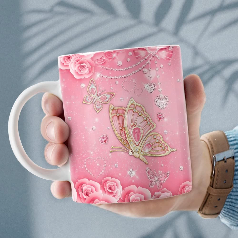 Personalized Pink Butterfly Rose Art Mug 7 Personalized Pink Butterfly Rose Art Mug - Image 5