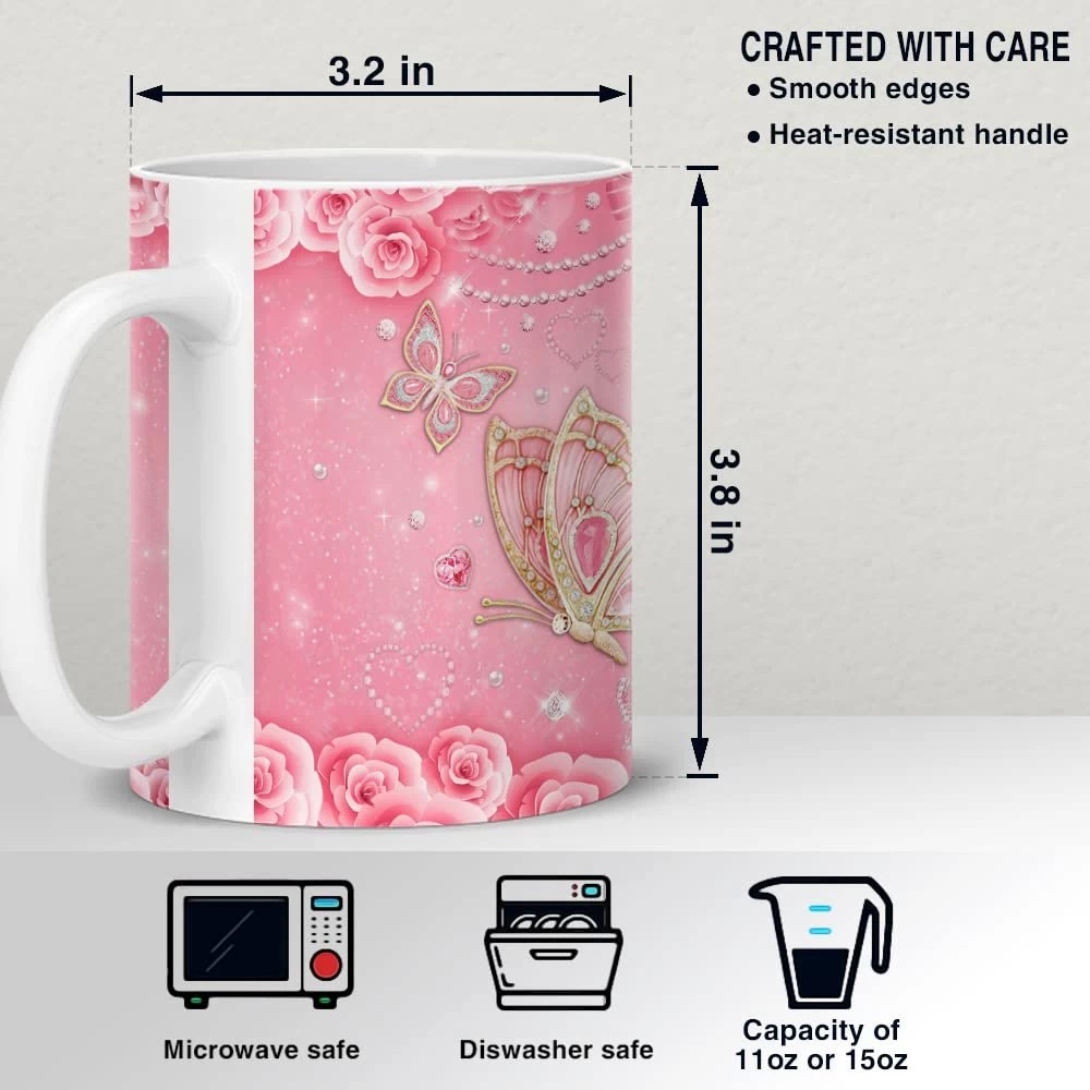 Personalized Pink Butterfly Rose Art Mug 8 Personalized Pink Butterfly Rose Art Mug - Image 6