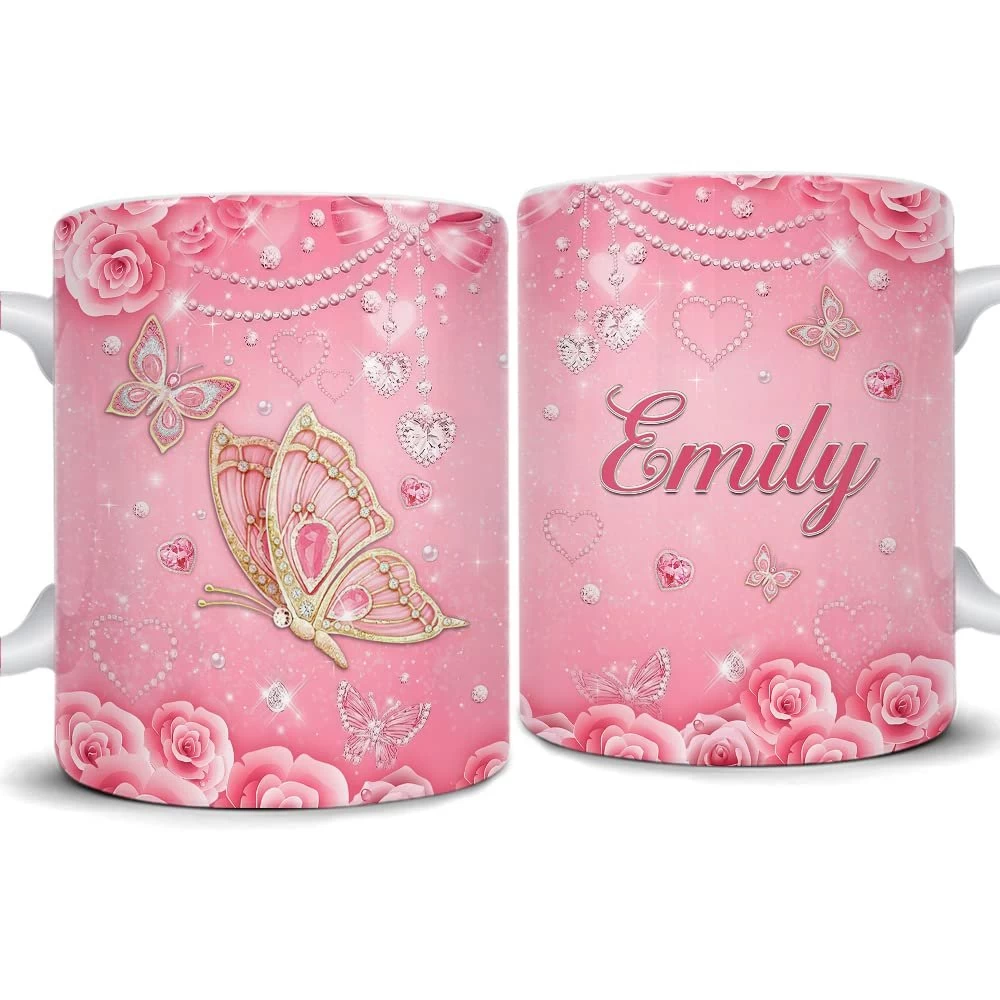 Personalized Pink Butterfly Rose Art Mug 3 Personalized Pink Butterfly Rose Art Mug