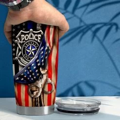 Personalized Police Tumbler With Customize Name American Flag -Gift Series Store Personalized Police Tumbler With Customize Name American Flag 4