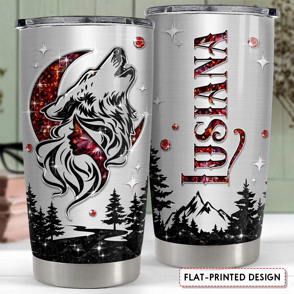 Personalized Wolf Tumbler With Customize Name Jewelry Drawing 4 Personalized Wolf Tumbler With Customize Name Jewelry Drawing - Image 2
