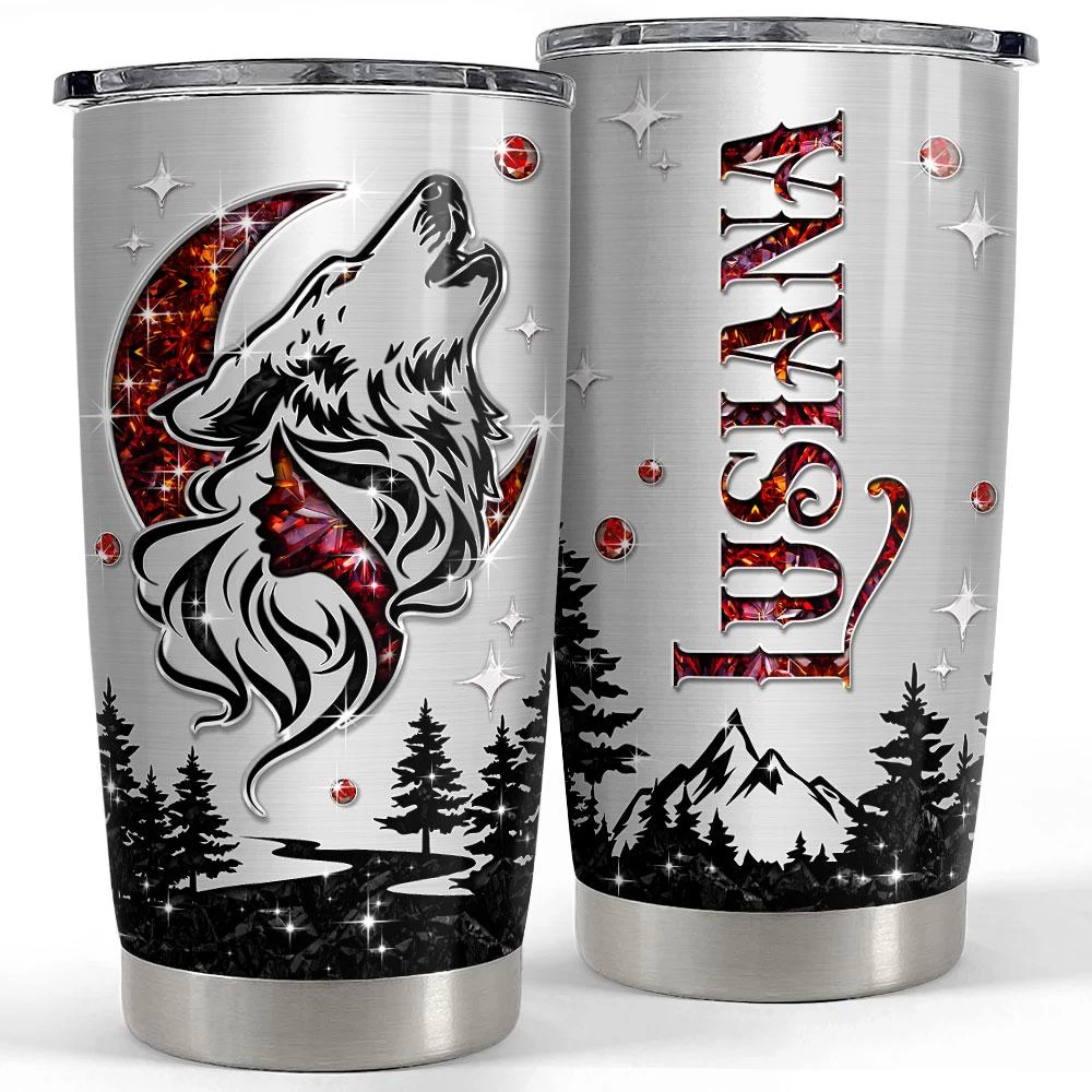 Personalized Wolf Tumbler With Customize Name Jewelry Drawing 3 Personalized Wolf Tumbler With Customize Name Jewelry Drawing