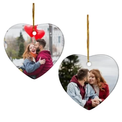 Personalized First Christmas Married Ornament Custom Photo Ceramic Ornaments 2024 For Boyfriend Girlfriend Lover Husband Wife Just Married Xmas Decorations Heart Ornaments