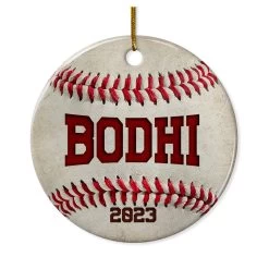 Personalized Baseball Ornament Christmas Custom Name Ceramic Ornaments 2024 For Christmas Tree Gift Baseball Player Decor Custom Xmas Circle Ornaments