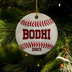 Personalized Baseball Ornament Christmas Custom Name Ceramic Ornaments 2024 For Christmas Tree Gift Baseball Player Decor Custom Xmas Circle Ornaments -Gift Series Store SJORLIVT29082022001CECI Mk5