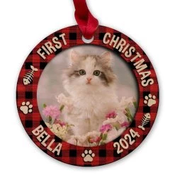 Personalized Cat Ornament First Christmas Custom Photo Wood Ornament 2024 For Kitten Cat Mom Cat Dad Pet Owner Tree Decoration Xmas Gift Ideas
