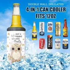 Personalized A Woman Loves Owl Can Cooler Jewelry Drawing Style -Gift Series Store personalized a woman loves owl can cooler jewelry drawing style pt04