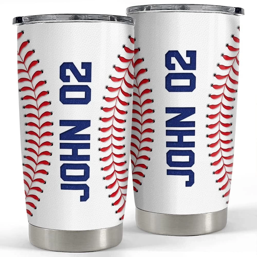 Personalized Baseball Tumbler Custom Name Number For Fans Boy Lover 3 Personalized Baseball Tumbler Custom Name Number For Fans Boy Lover