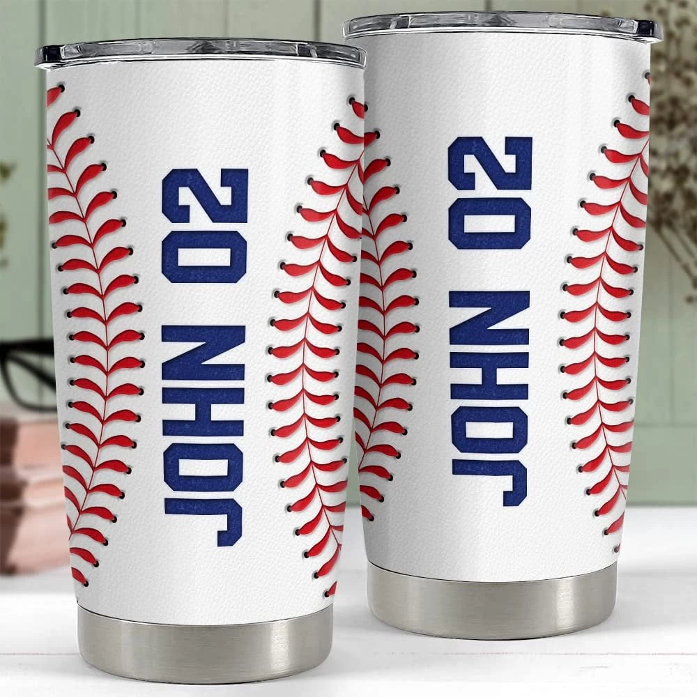 Personalized Baseball Tumbler Custom Name Number For Fans Boy Lover 4 Personalized Baseball Tumbler Custom Name Number For Fans Boy Lover - Image 2