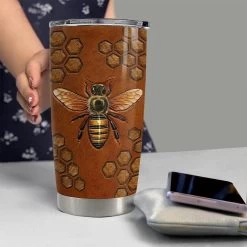 Personalized Bee Tumbler Leather Drawing Style For Animal Lover -Gift Series Store personalized bee tumbler leather drawing style for animal lover pt04