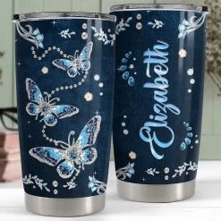 Personalized Blue Butterfly Tumbler Jewelry Drawing For Animal Lover -Gift Series Store personalized blue butterfly tumbler jewelry drawing for animal lover pt04