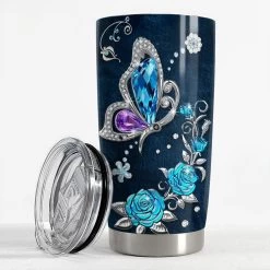 Personalized Butterfly Tumbler Crystal Drawing Roses For Animal Lover -Gift Series Store personalized butterfly tumbler crystal drawing roses for animal lover pt02