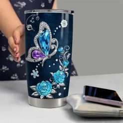 Personalized Butterfly Tumbler Crystal Drawing Roses For Animal Lover -Gift Series Store personalized butterfly tumbler crystal drawing roses for animal lover pt03
