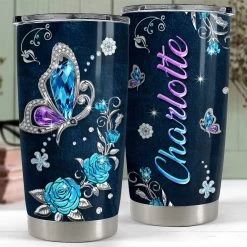 Personalized Butterfly Tumbler Crystal Drawing Roses For Animal Lover -Gift Series Store personalized butterfly tumbler crystal drawing roses for animal lover pt04