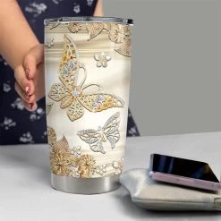 Personalized Butterfly Tumbler Golden Sheen Jewelry Drawing Style -Gift Series Store personalized butterfly tumbler golden sheen jewelry drawing style pt03