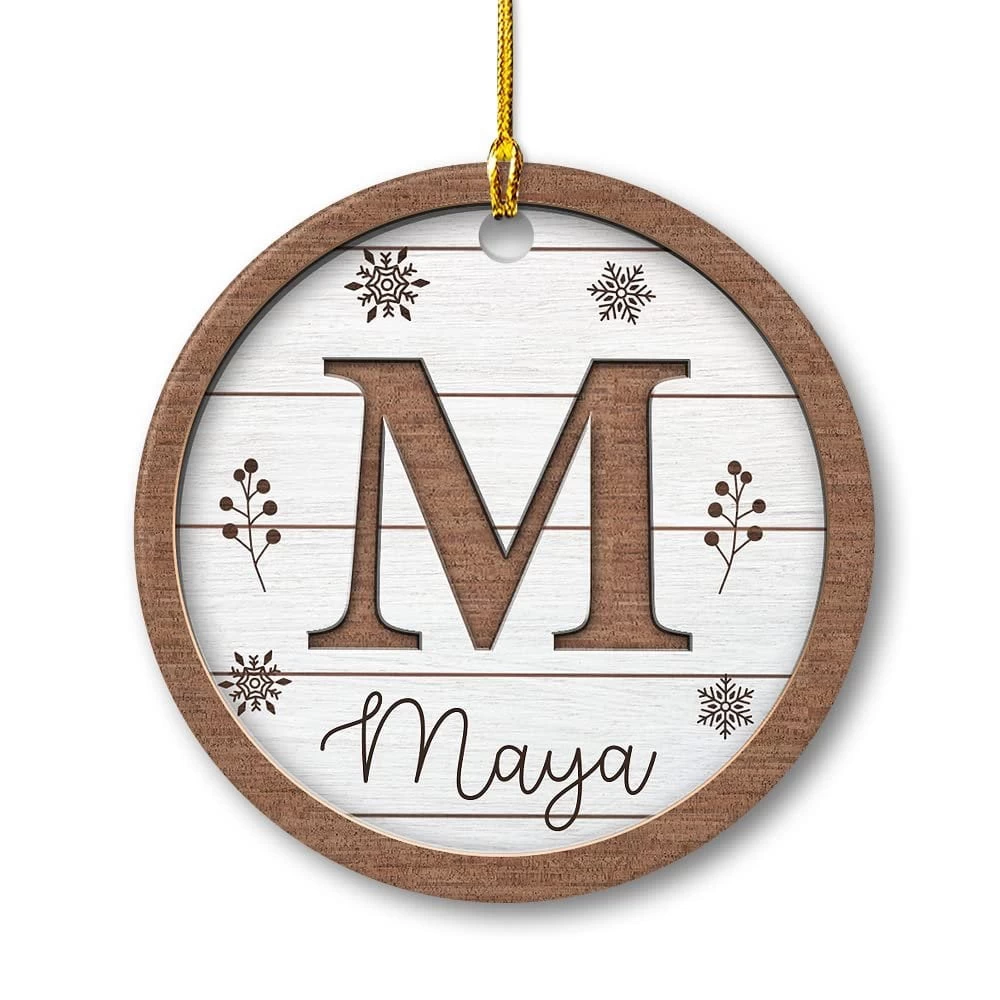 Personalized Ceramic Monogram Ornament Wooden Drawing 3 Personalized Ceramic Monogram Ornament Wooden Drawing