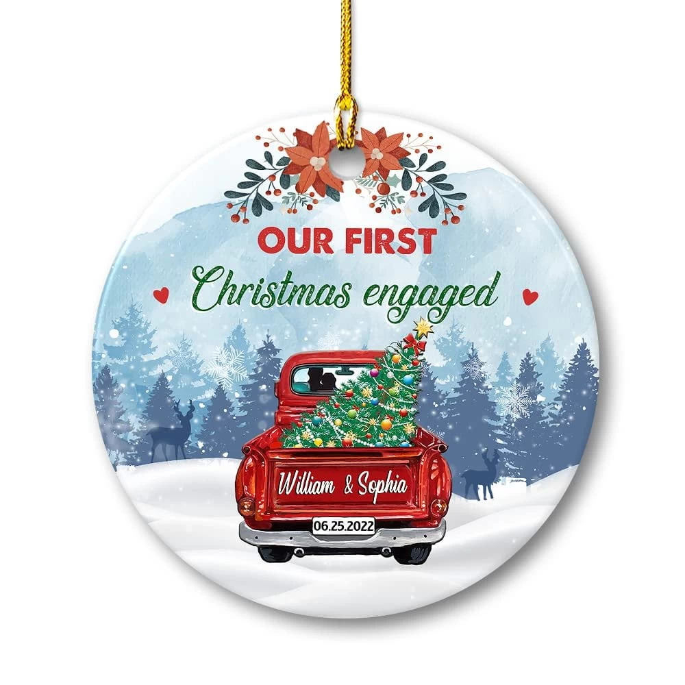 Personalized Ceramic Ornament First Xmas Engaged Red Truck 3 Personalized Ceramic Ornament First Xmas Engaged Red Truck