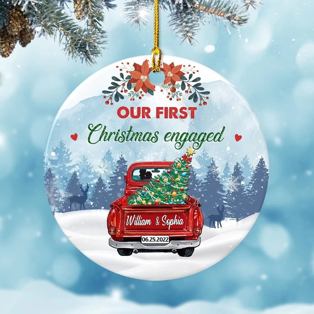 Personalized Ceramic Ornament First Xmas Engaged Red Truck 5 Personalized Ceramic Ornament First Xmas Engaged Red Truck - Image 3
