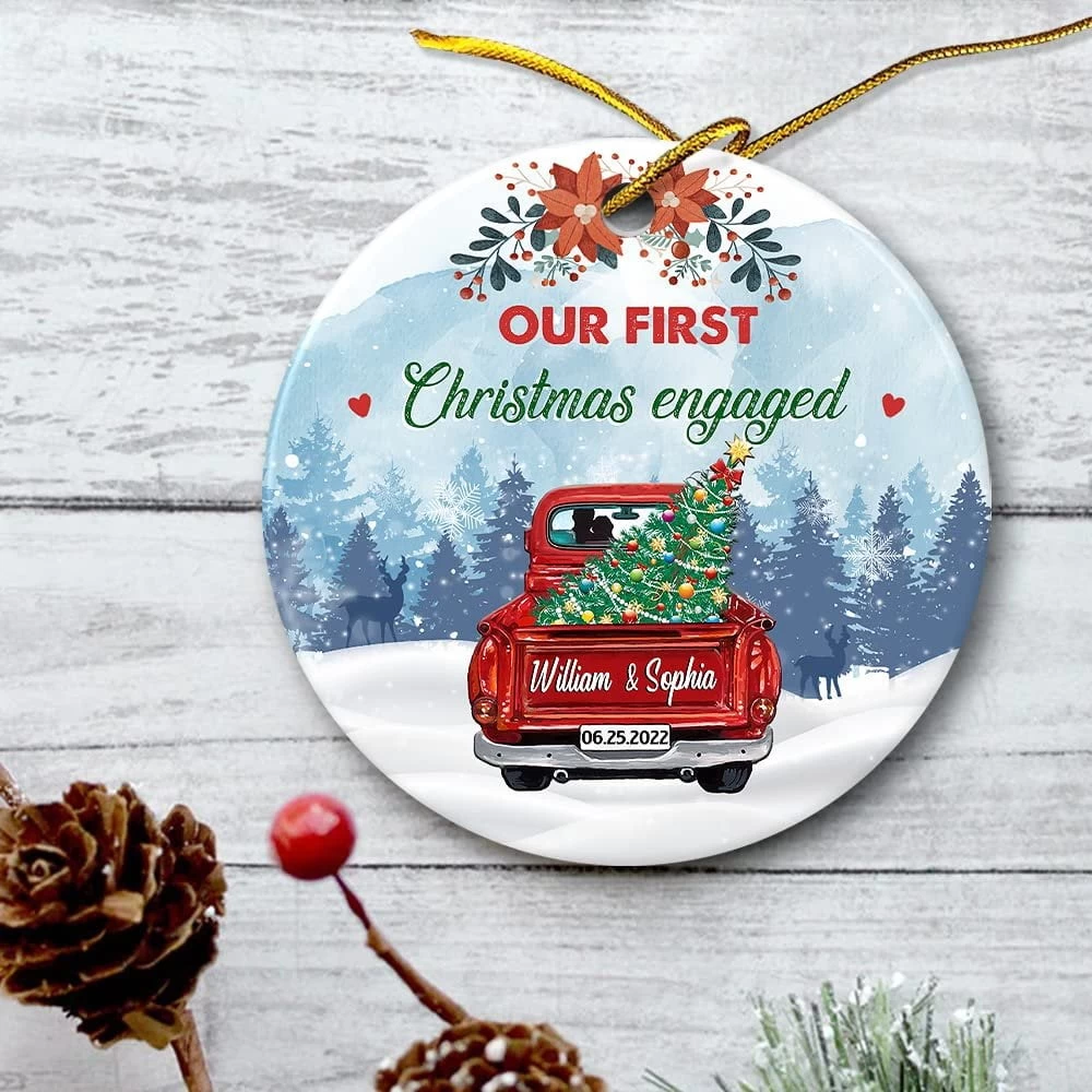 Personalized Ceramic Ornament First Xmas Engaged Red Truck 6 Personalized Ceramic Ornament First Xmas Engaged Red Truck - Image 4
