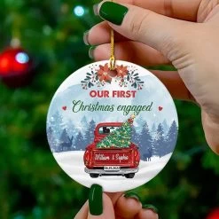 Personalized Ceramic Ornament First Xmas Engaged Red Truck 13 Personalized Ceramic Ornament First Xmas Engaged Red Truck -Gift Series Store personalized ceramic ornament first xmas engaged red truck pt04