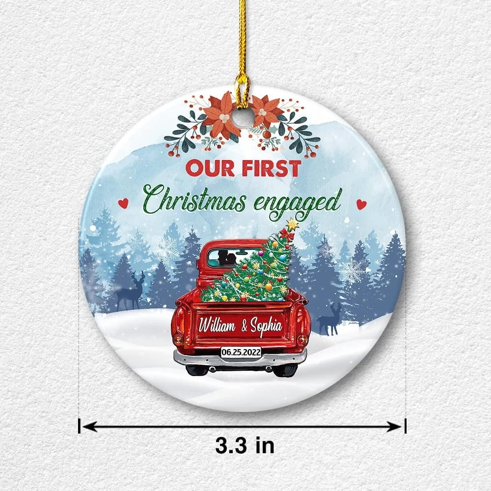 Personalized Ceramic Ornament First Xmas Engaged Red Truck 8 Personalized Ceramic Ornament First Xmas Engaged Red Truck - Image 6