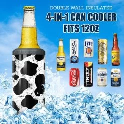 Personalized Cow Can Cooler Cowhide Doodle Farmers For Girl Women -Gift Series Store personalized cow can cooler cowhide doodle farmers for girl women pt04