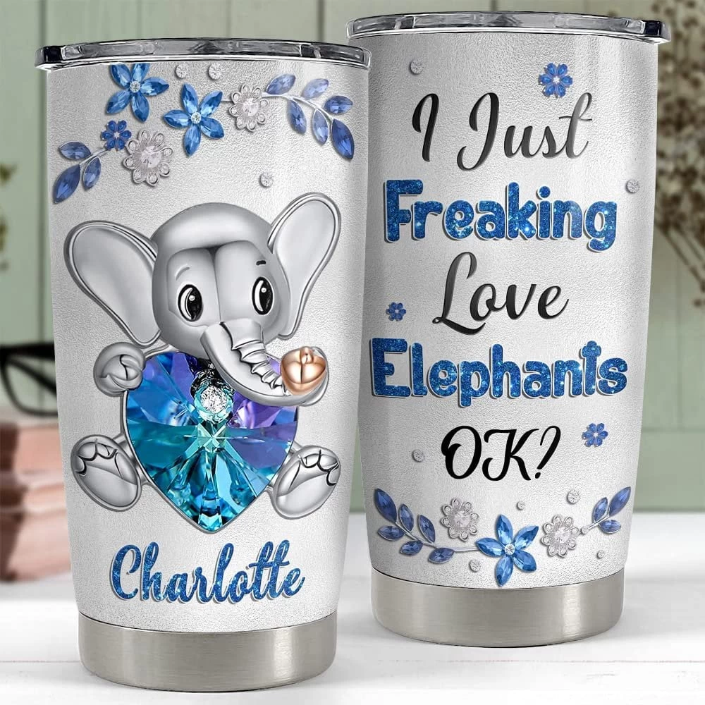 Personalized Elephant Tumbler I Just Freaking Love Elephants Custom Name 4 Personalized Elephant Tumbler I Just Freaking Love Elephants Custom Name - Image 2