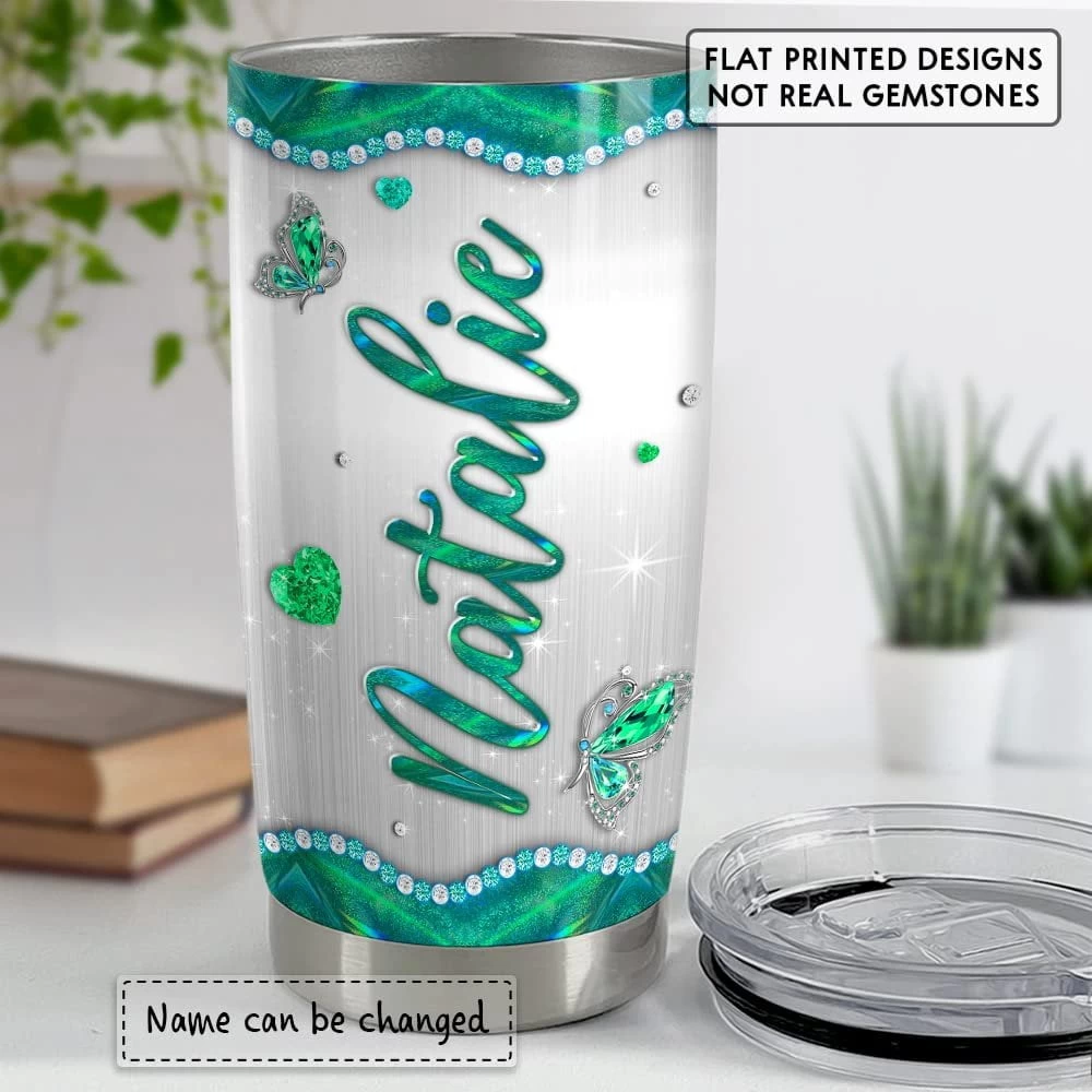 Personalized Green Butterfly Tumbler Jewelry Style For Animal Lover 4 Personalized Green Butterfly Tumbler Jewelry Style For Animal Lover - Image 2