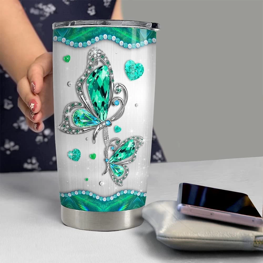 Personalized Green Butterfly Tumbler Jewelry Style For Animal Lover 6 Personalized Green Butterfly Tumbler Jewelry Style For Animal Lover - Image 4