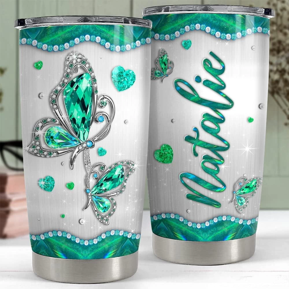 Personalized Green Butterfly Tumbler Jewelry Style For Animal Lover 7 Personalized Green Butterfly Tumbler Jewelry Style For Animal Lover - Image 5